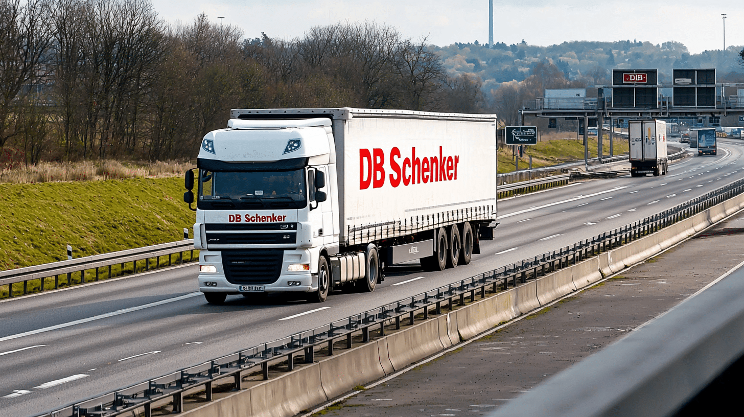 Un camion DB Schenker qui longe l'autoroute