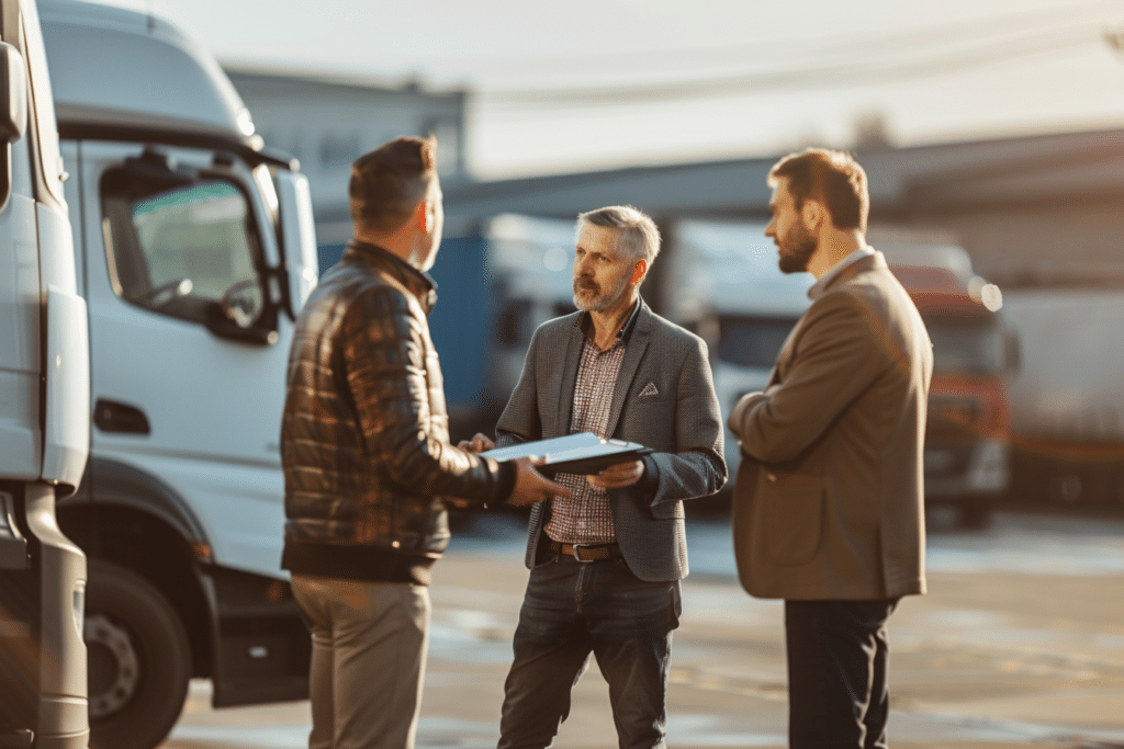 Responsable logistique, chauffeur et avocat réunis autour de la gestion des infractions routières.
