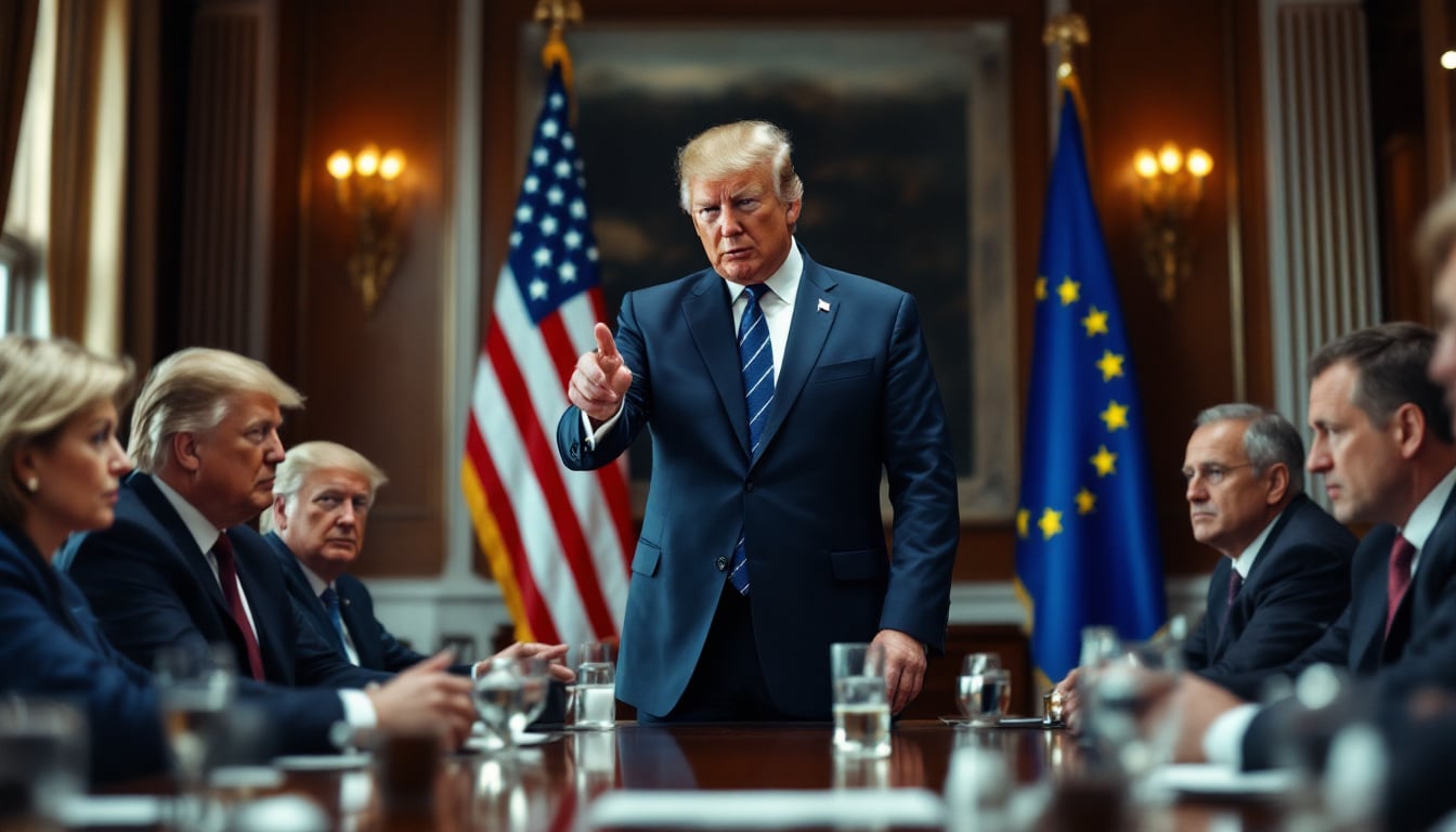 dans un contexte de tensions commerciales, trump propose d'imposer des droits de douane de 50 % sur les importations venant de l'union européenne, entraînant des implications économiques majeures pour les deux parties. découvrez les enjeux et les réactions suscitées par cette annonce.