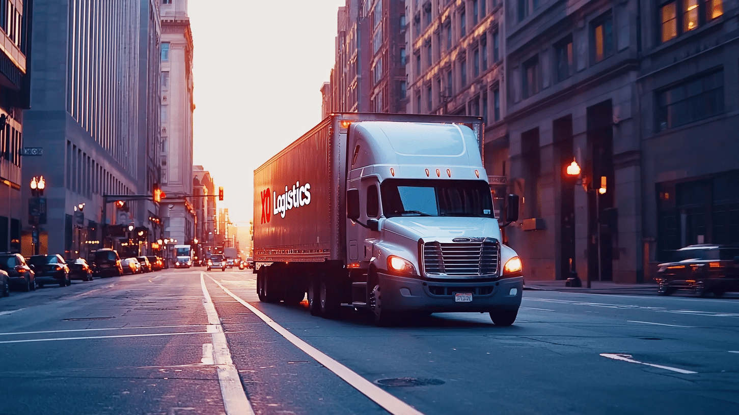 Un camion de livraison de XPO traversant les rues de Nimègue au Pays-Bas