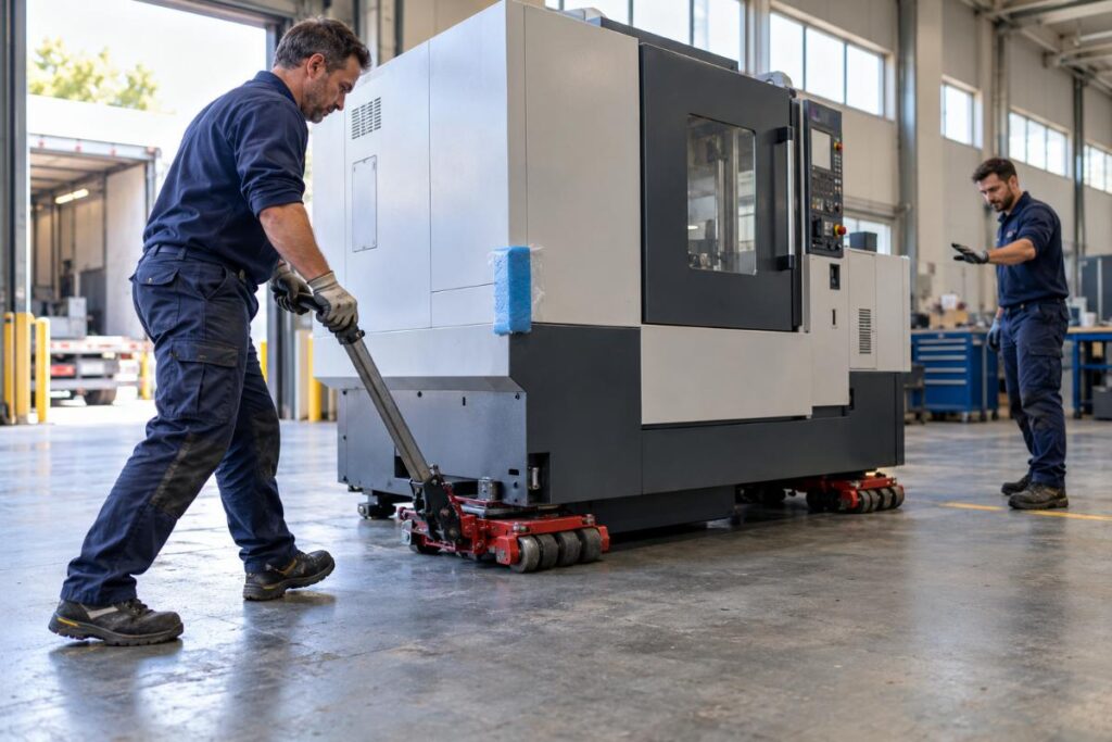 Déplacement d’une machine industrielle lors d’un transfert d’entreprise
