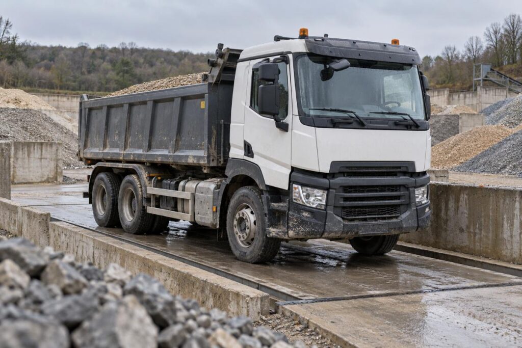 Un camion benne sur un pont-bascule