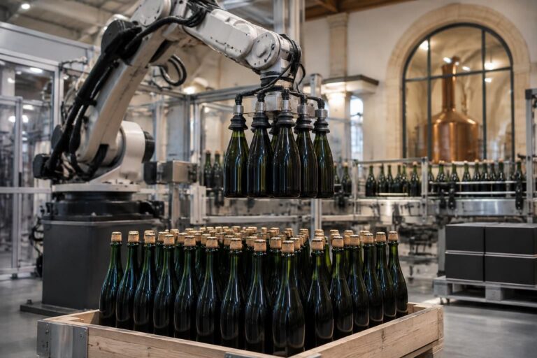 Chez Gosset, un robot automatise la palettisation des bouteilles de champagne